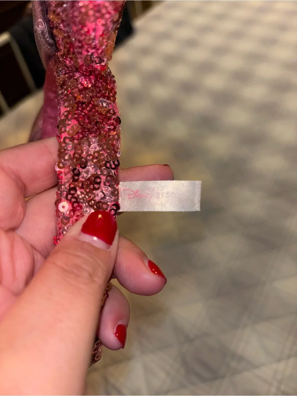 Disney Headband Sequins Minnie Mouse Pink Ears Metallic Pink Ribbon Tokyo Resort